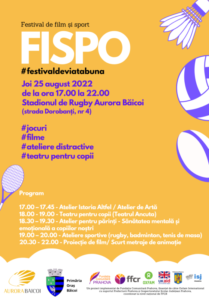Festival de Film și Sport la Băicoi, începând de astăzi. Prima ediție vine cu ateliere dedicate copiilor și adulților din Ucraina