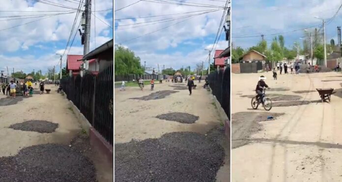 După ce Primăria Ploiești i-a lăsat baltă, locuitorii din Mimiu și-au astupat singuri gropile, de 1 Mai – VIDEO